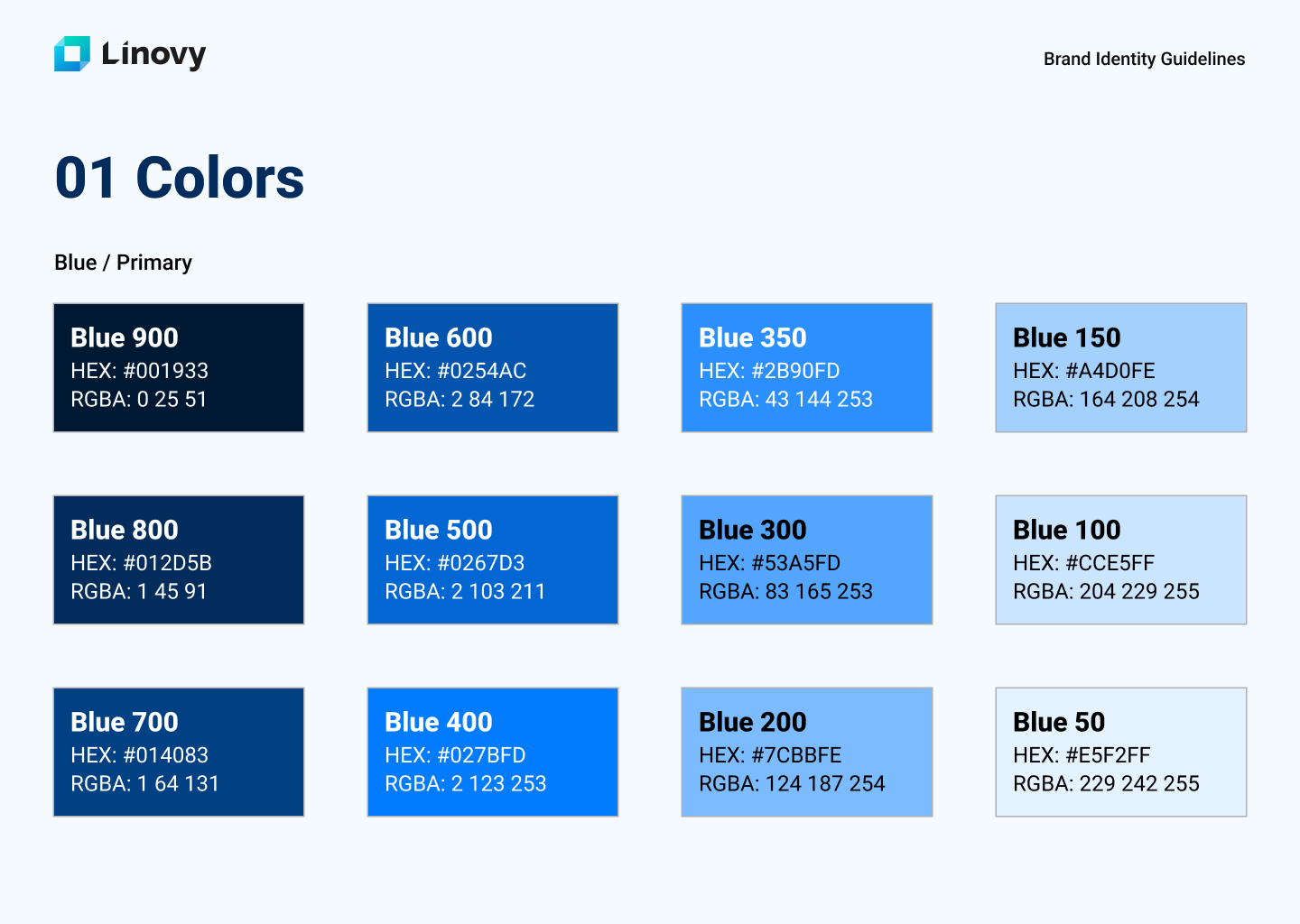 Brand Identity Guidelines: Farbsystem mit Blautönen
